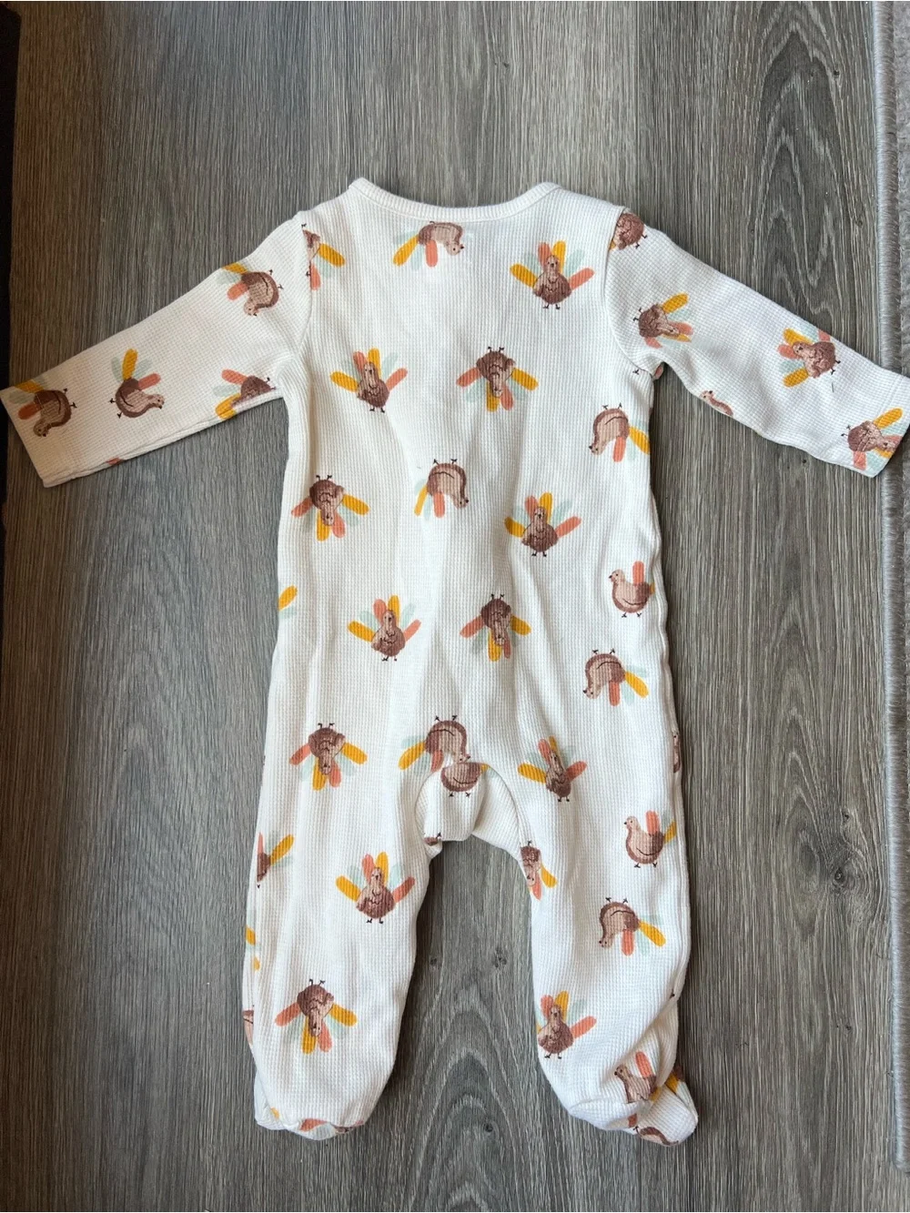 One-Piece Footed Pajama Sleeper Turkey Thanksgiving Fall 3-6M